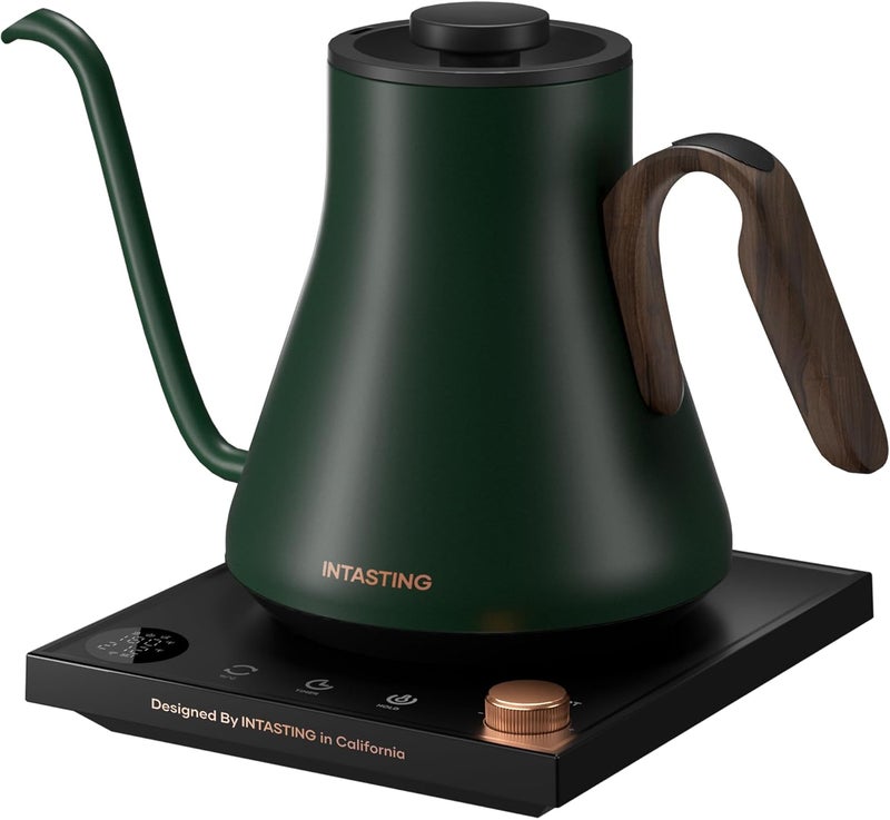 intasting Electric Kettle, Gooseneck Electric Kettle, ±1℉ Precise Temperature Control, Stainless Steel Interior, Quick Heating for Pour Over Coffee, Tea & Boiling Water, 0.9L (Forest Green) - Image 1